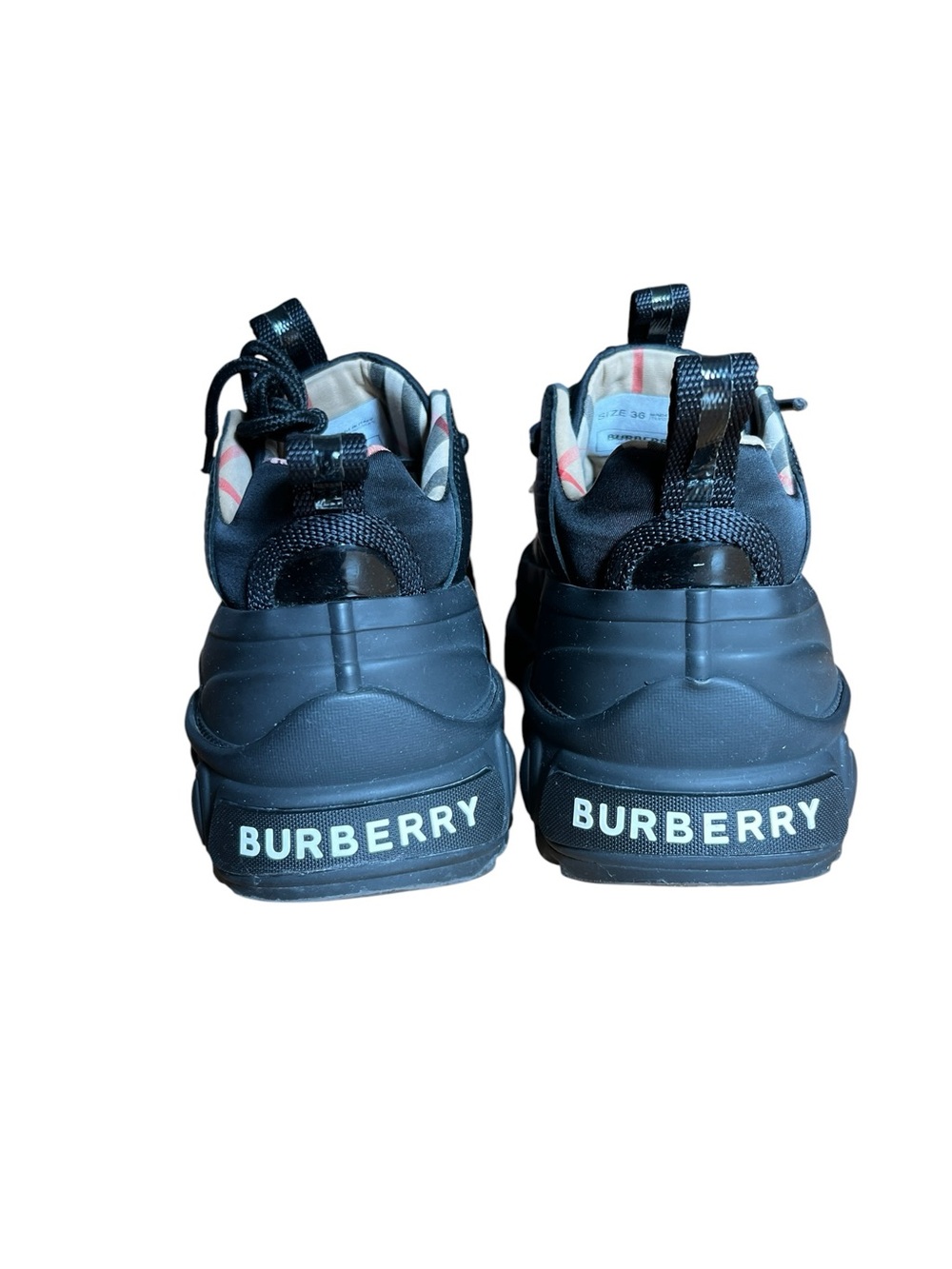 Burberry Black Chunky Logo Heel Sneakers with Cream Lettering